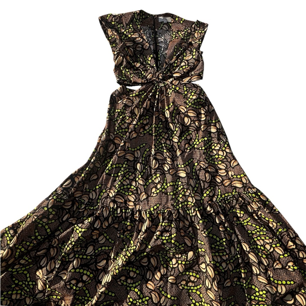 A.L.C. Alexandria Midi Dress – Waist Cut out Green/Peach Print - Picture 5 of 8